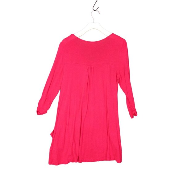 LOGO LORI GOLDSTEIN Womens Tunic Top SZ S Pockets Cinched Cuffs‎ Pink Pleat Neck - Picture 2 of 10